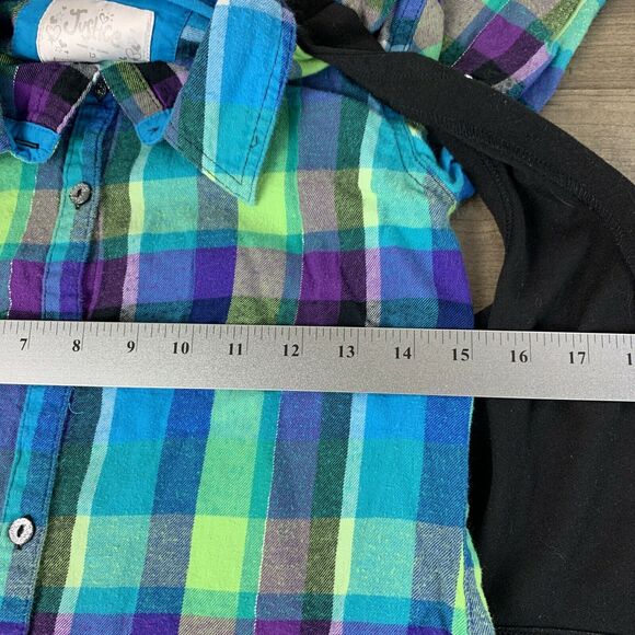 Justice Girls Youth Flannel Button Up Shirt Attached Vest 1-PC Studded Size 12 - Picture 3 of 10